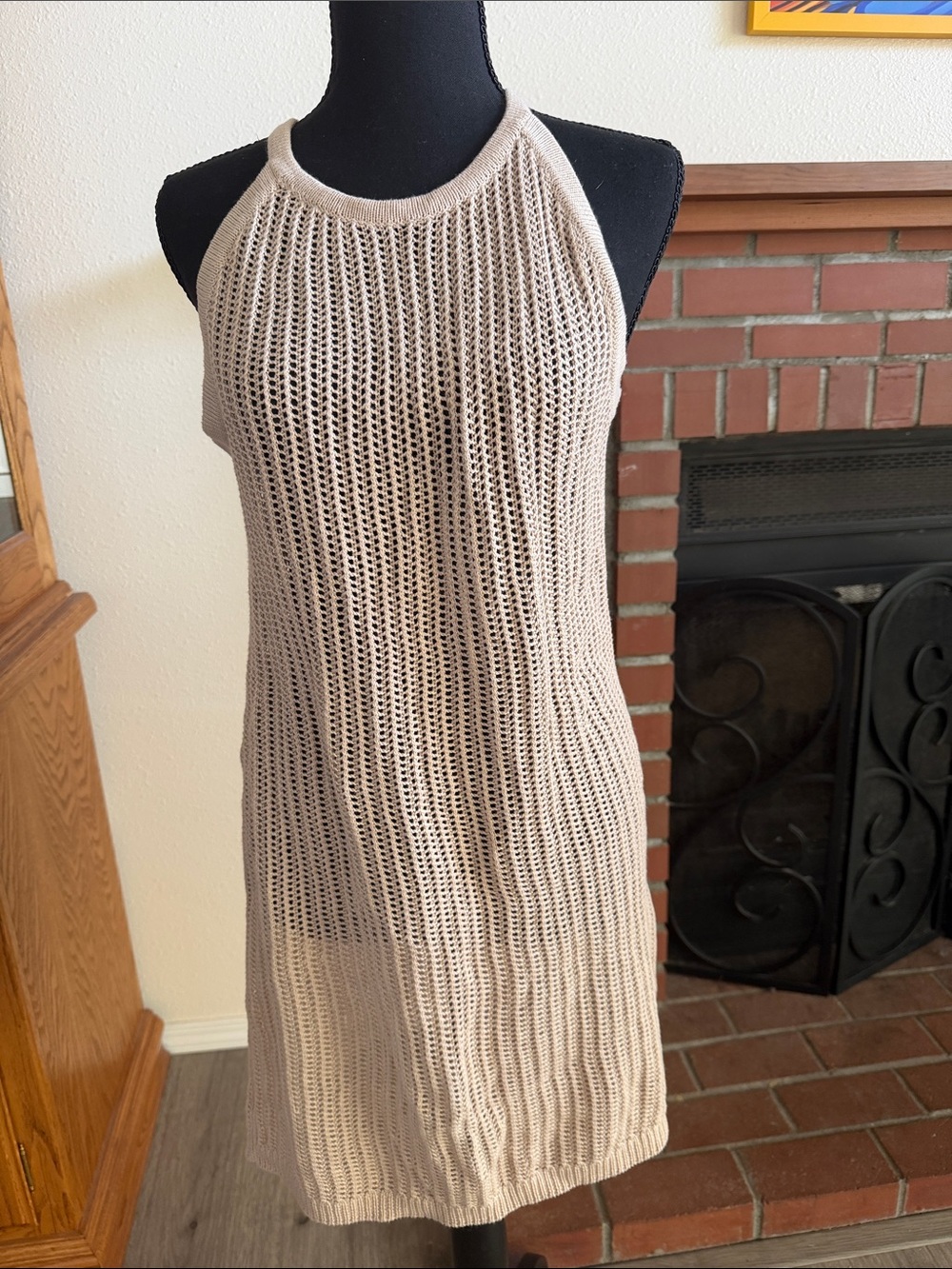 Tahari Cream Knit Crochet Swim Coverup